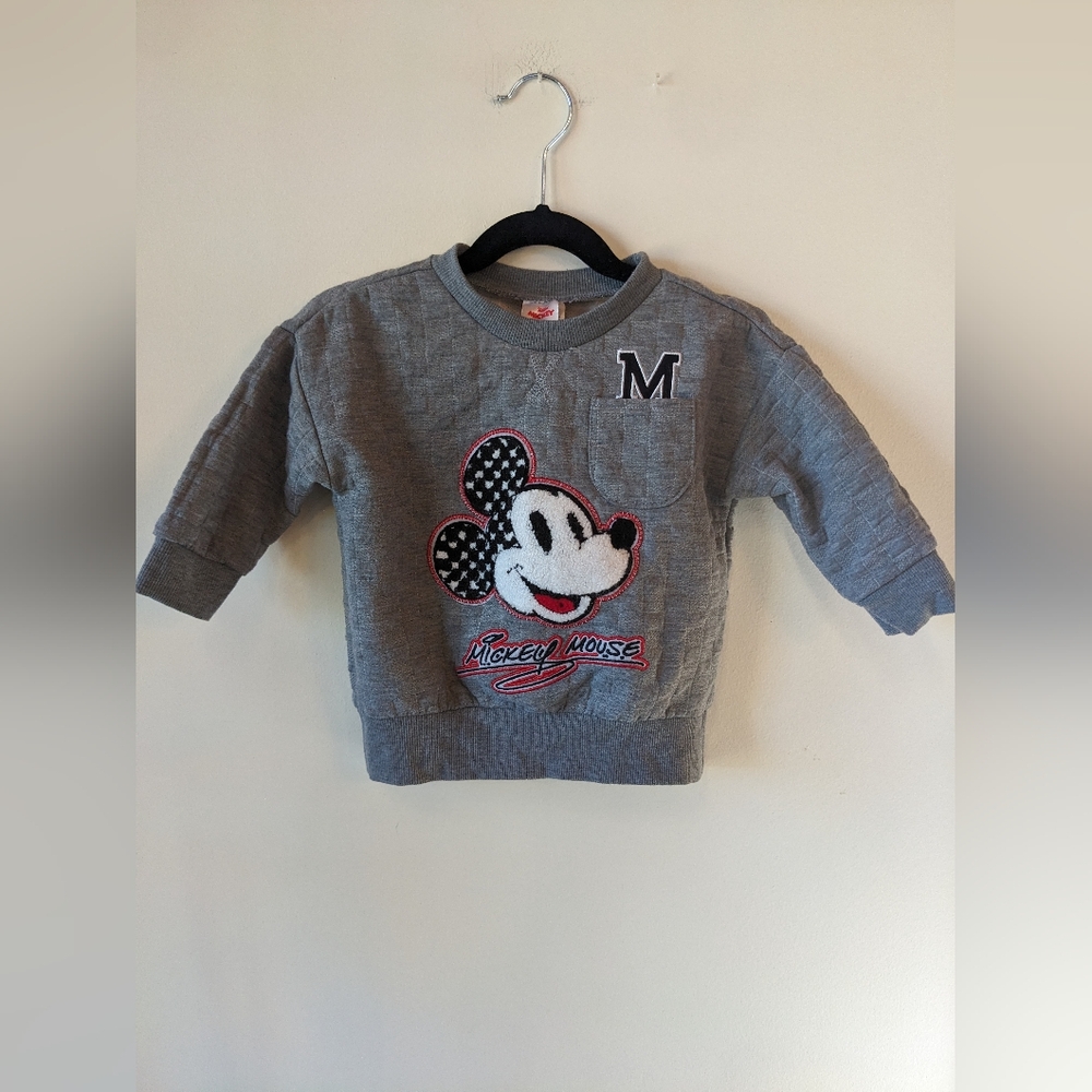 Disney Kids Mickey Mouse Embroidered Gray Sweatshirt Size 18M